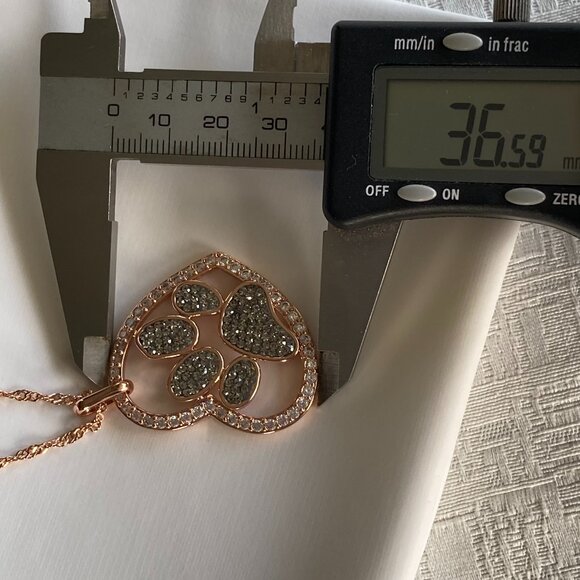 FAC Sparkly Crystal Paw Print Necklace Rose Gold Tone - Picture 6 of 8